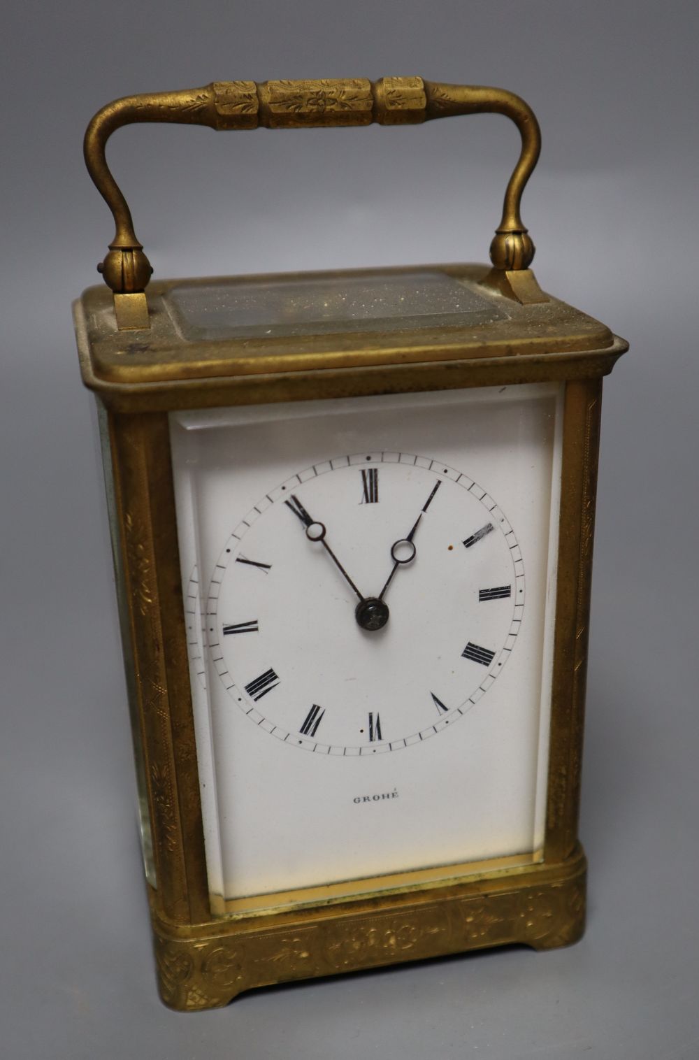 A Grohe of Paris carriage clock, two-train movement signed, with a key, 12.5cm